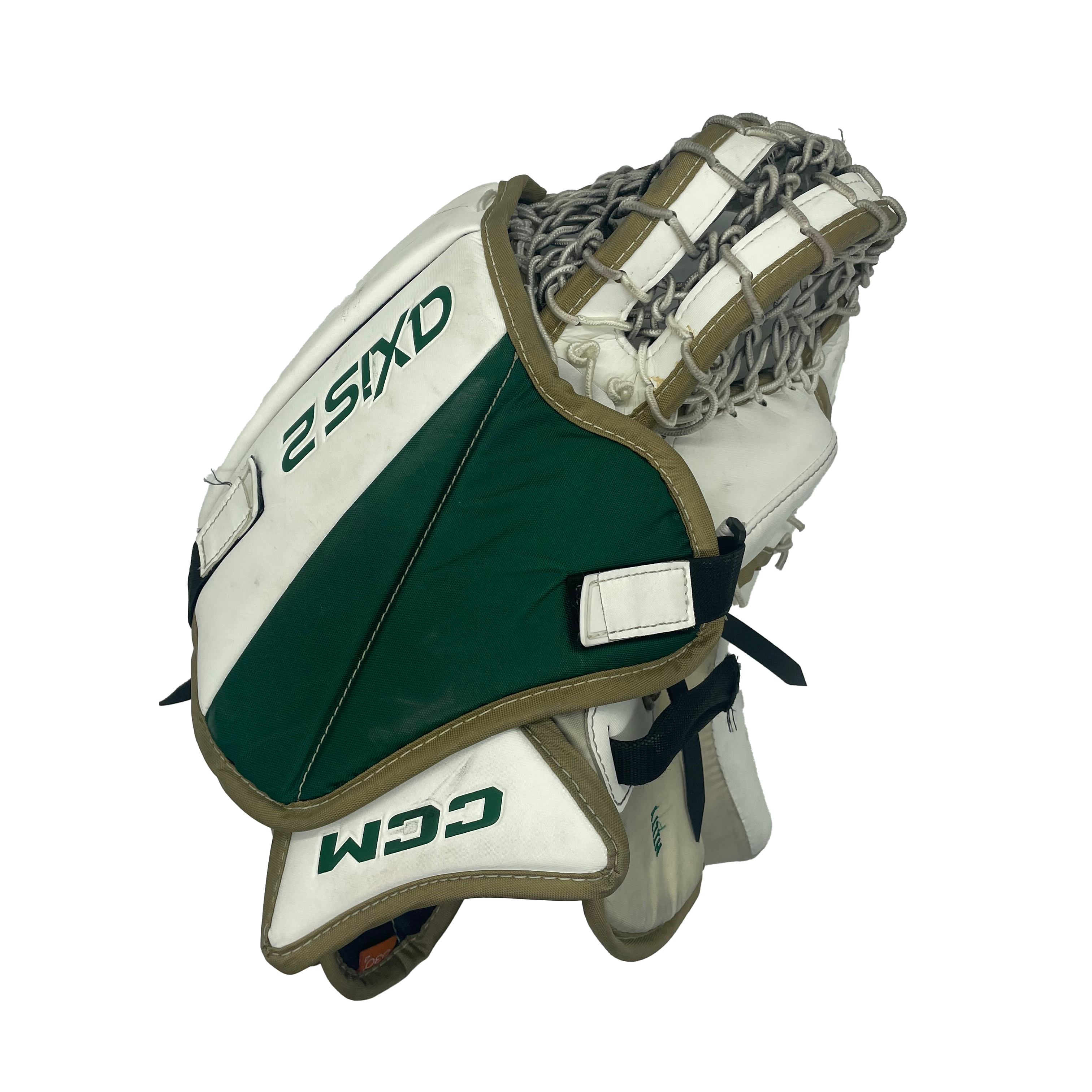 CCM Axis 2 - Gant de gardien de but Pro Stock d'occasion (blanc/vert/or)